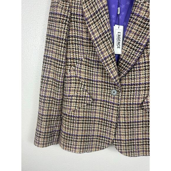 L'Agence NWT Tweed Wool Blend Houndstooth Blazer Tan Sz 4 Office Business Casual - Picture 5 of 9